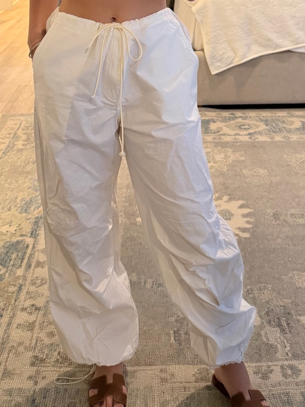 Casual Drawstring White Women's Pants